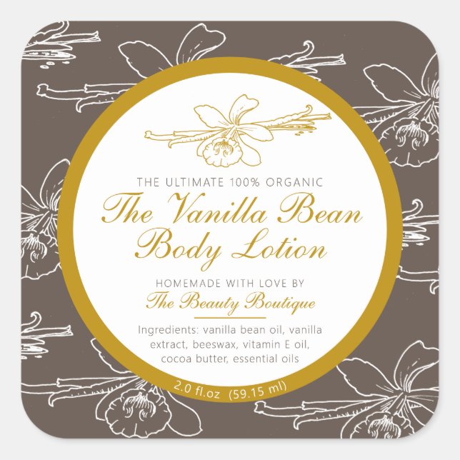 Adesivo Quadrado Loção corporal caseira de baunilha marrom (Frente)