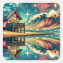 Adesivo Quadrado Log Cabin na Praia Ai Art