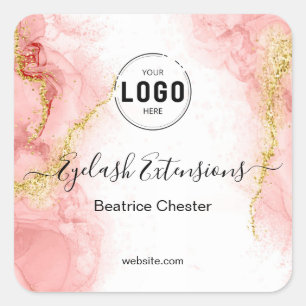 Adesivo Quadrado Logo Blush Rosa Ouro Ágata tipografia cabelo maqui