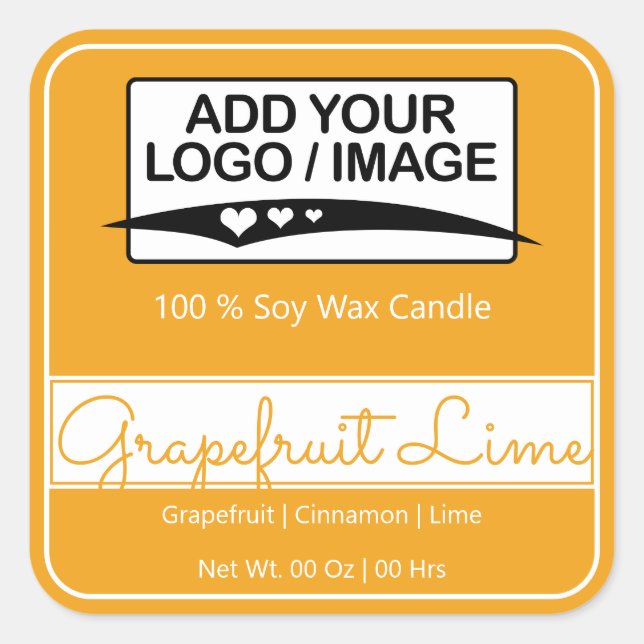 Adesivo Quadrado Logotipo Amarelo Laranja Simples de Borda Quadrada (Frente)