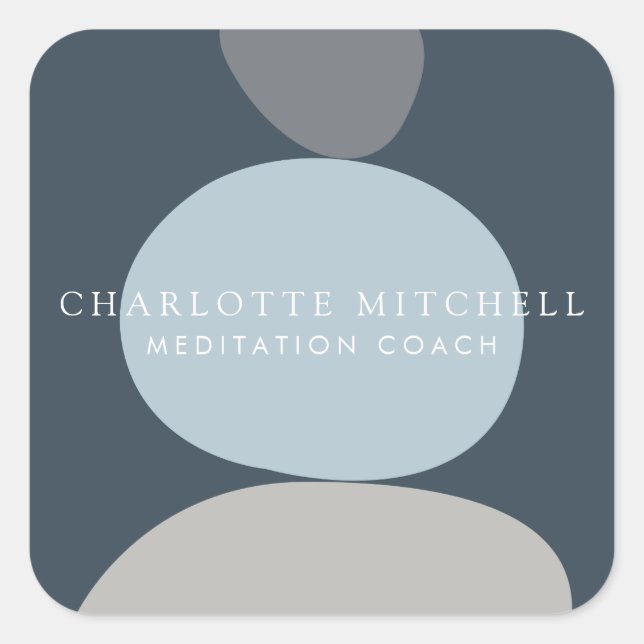 Adesivo Quadrado Logotipo Azul de Pedras Zen Abstratas Modernas (Frente)