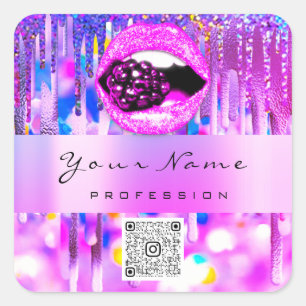 Adesivo Quadrado LOGOTIPO Beijo Hológrafo Drip Berry QRCODE