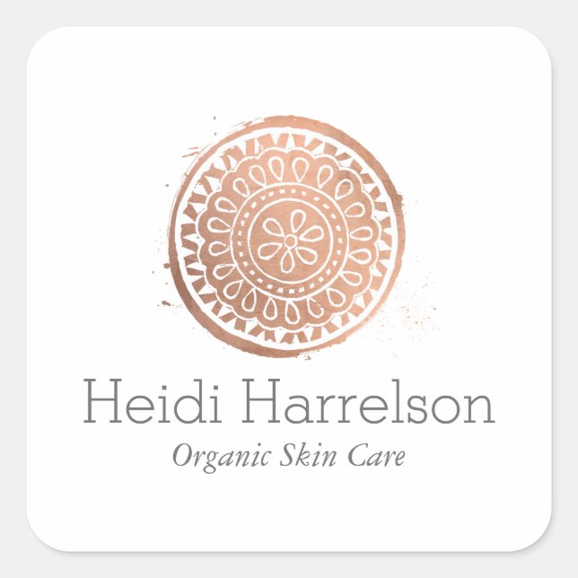 Adesivo Quadrado Logotipo Bela Elegante Mandala Dourado (Frente)