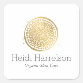 Adesivo Quadrado Logotipo Bela Elegante Mandala Faux Dourado