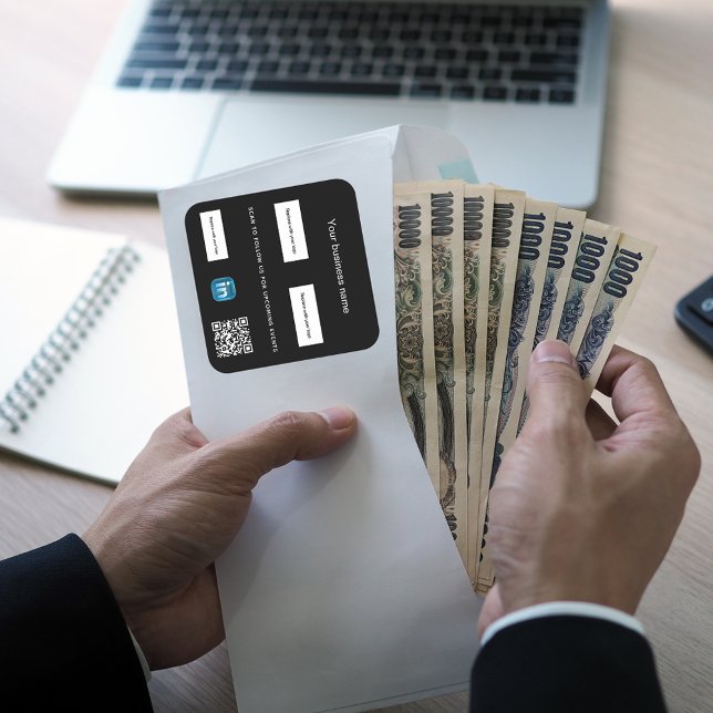 Adesivo Quadrado Logotipo branco preto para empresas com link de có (Criador carregado)