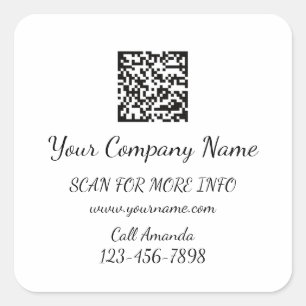 Adesivo Quadrado Logotipo Código QR Compro Promocional Preto Branco