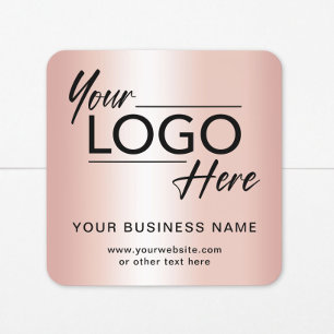 Adesivo Quadrado Logotipo Comercial Dourado Rosa