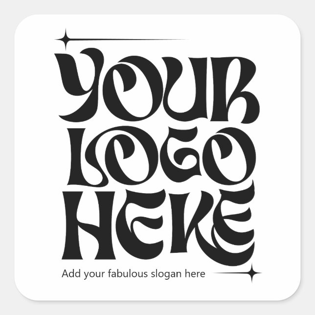 Adesivo Quadrado Logotipo Comercial Groovy Retro Personalizado (Frente)