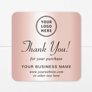 Adesivo Quadrado Logotipo Comercial Rosa Dourado Obrigado