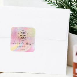 Adesivo Quadrado Logótipo cor-de-rosa-arco-íris brilho mágica maqui