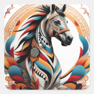 Adesivo Quadrado Logótipo da bebida espirituosa de cavalo tribal