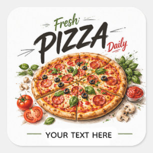 Adesivo Quadrado Logotipo da Cozinha de Pizza Marca de Restaurante 