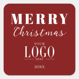 Adesivo Quadrado Logotipo da Empresa Vermelho Branco Natal Minimali