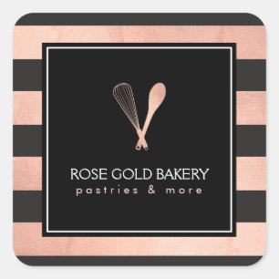 Adesivo Quadrado Logotipo da Spoon Dourado de Rosa de luxo luxo - B