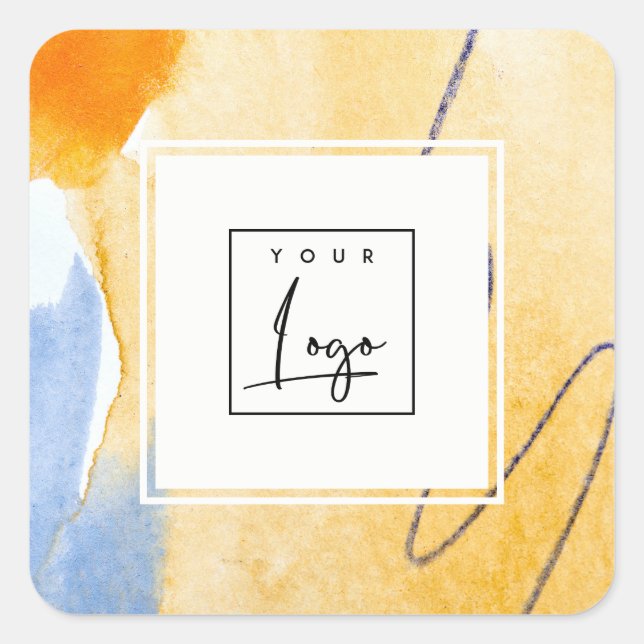 Adesivo Quadrado Logotipo de Arte abstrato artístico amarelo azul-a (Frente)