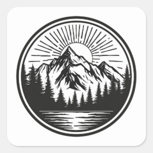 Adesivo Quadrado Logotipo de Aventura na Montanha Selo de Acampam