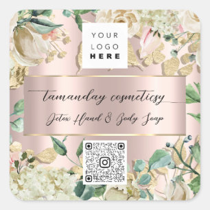 Adesivo Quadrado Logotipo de Código QR Foto Produto Rosa Verde Obri