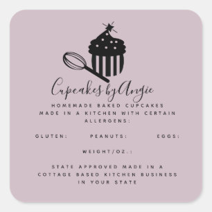 Adesivo Quadrado Logotipo de Cupcake Fofo Negócios de Comida Rosa P