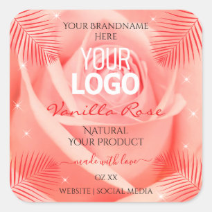 Adesivo Quadrado Logotipo de Folhas de Palm Folm Rosa Rosa Rosa Ros
