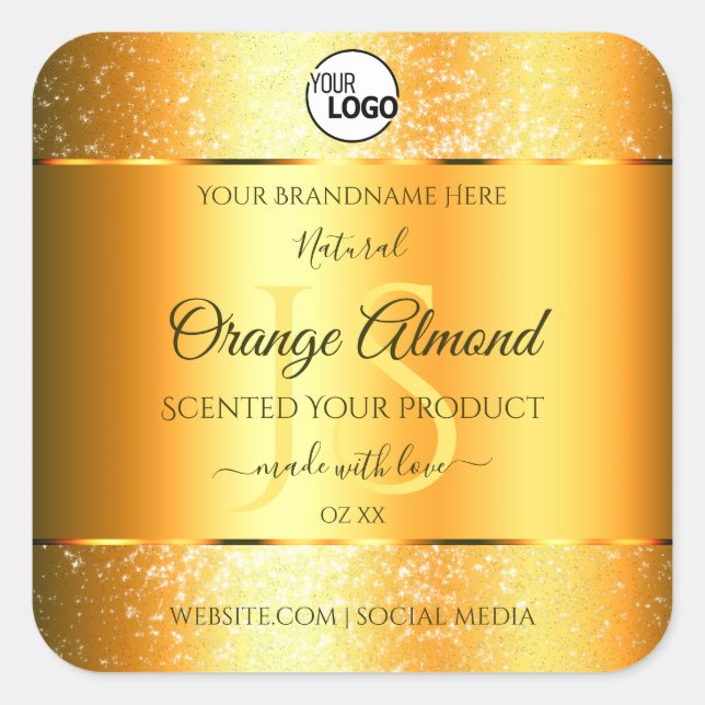 Adesivo Quadrado Logotipo de Iniciais Luminosas Douradas Espelho La (Frente)