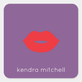 Adesivo Quadrado Logotipo de Lábios Vermelhos Minimalistas em Roxo 