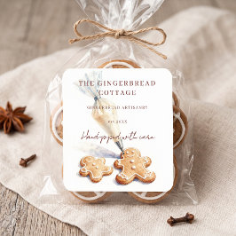 Adesivo Quadrado Logotipo de Padaria de Gingerbread Congelado Marro
