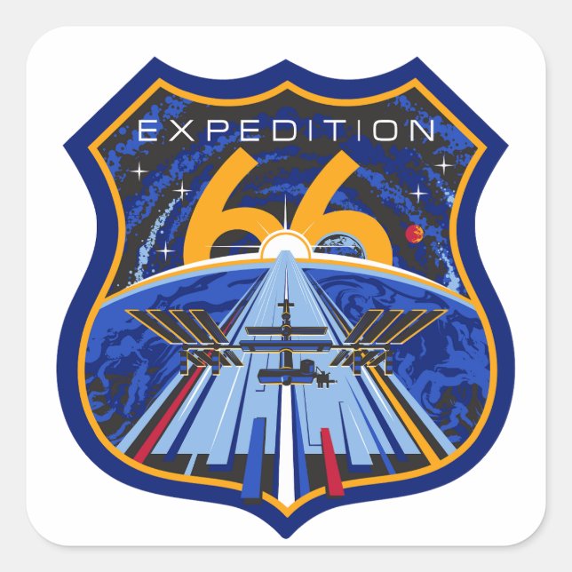 Adesivo Quadrado Logotipo de patch ISS Expedition 66 (Frente)