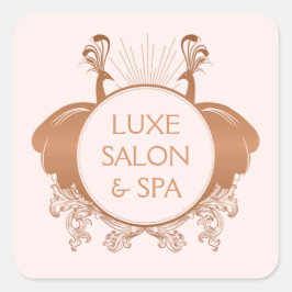 Adesivo Quadrado Logotipo de Pavões Art Nouveau em Dourado Rosado/R