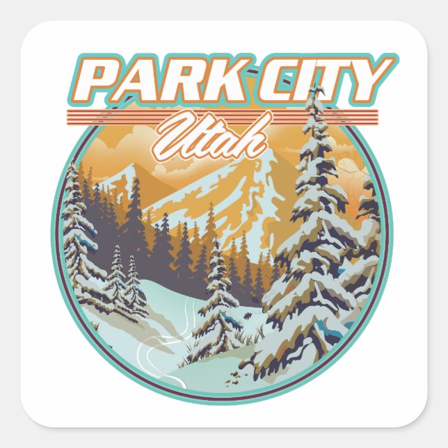 Adesivo Quadrado Logotipo de Viagem de Park City Utah (Frente)