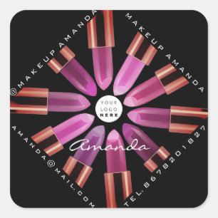 Adesivo Quadrado Logotipo do Batom Rosa Artista Cosmético