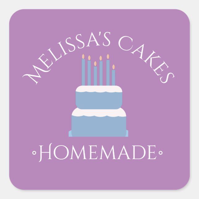Adesivo Quadrado Logotipo do Bolo Blue Stickers Homemade Bakery (Frente)