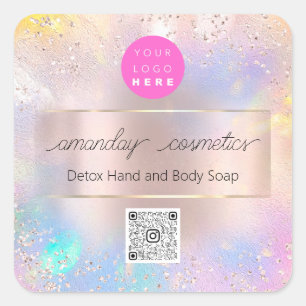 Adesivo Quadrado Logotipo do código QR do Hológrafo do Rosa Compro 