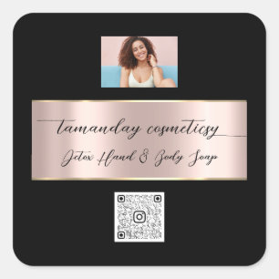 Adesivo Quadrado Logotipo do código QR do Rosa de Compro online Bou