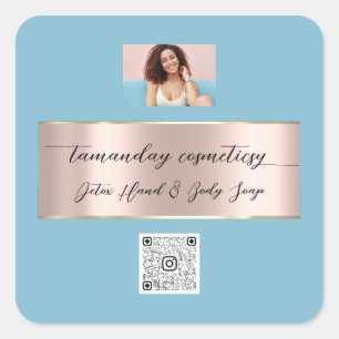 Adesivo Quadrado Logotipo do código QR do Rosa de Compro online Bou