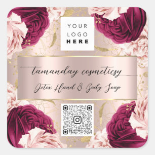 Adesivo Quadrado Logotipo do Código QR Foto Produto Obrigado Rosa V