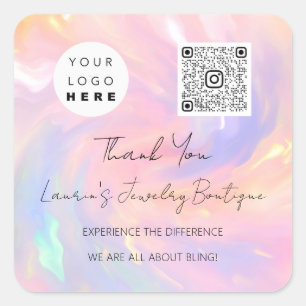 Adesivo Quadrado Logotipo do obrigado QrCode Online Comprar holográ