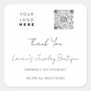 Adesivo Quadrado Logotipo do obrigado QrCode Online Comprar Preto B