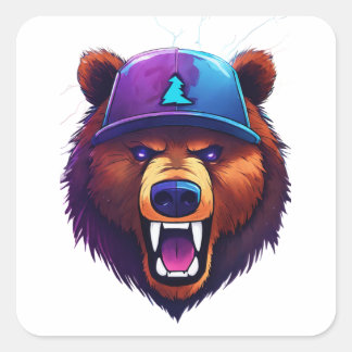 Adesivo Quadrado Logotipo do Zabooba Gaming– Urso Bravo com Poder d