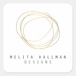 Adesivo Quadrado Logotipo Dourado do Designer Mínimo e Moderno