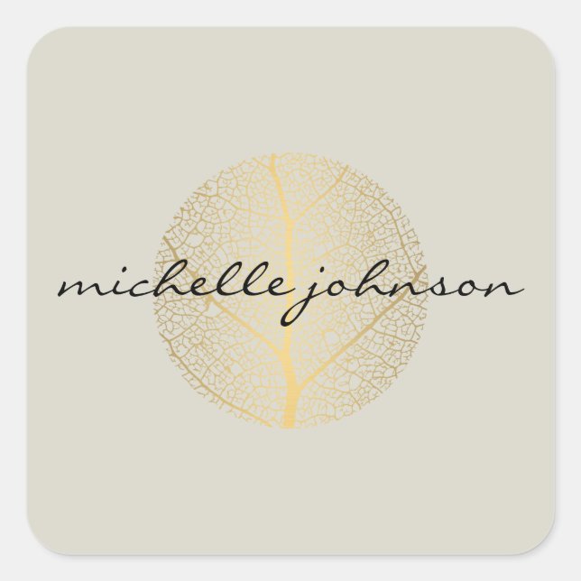 Adesivo Quadrado Logotipo Dourado Elegante em tom (Frente)