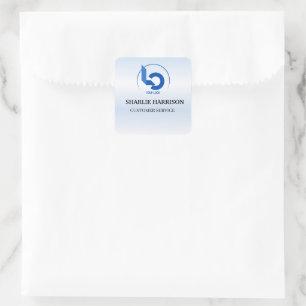 Adesivo Quadrado Logotipo Empresarial   Funcionário Azul Minimalist