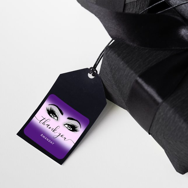 Adesivo Quadrado Logotipo Eyelash Cor da Cinza Púrpura Rosa Rosa (Criador carregado)