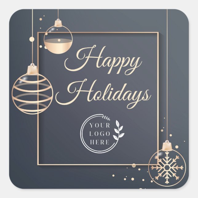 Adesivo Quadrado Logotipo Feliz Férias Natal Moderno (Frente)