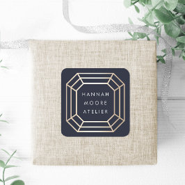 Adesivo Quadrado Logotipo Gemstone Dourado Faux Elegante