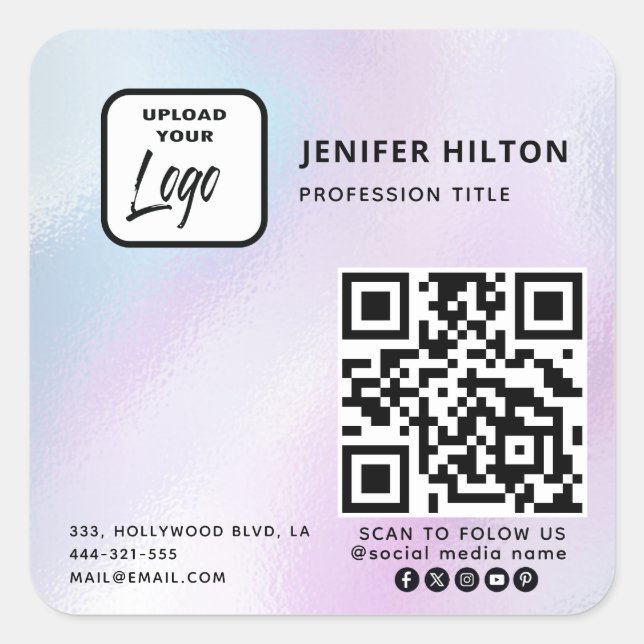 Adesivo Quadrado Logotipo holográfico qr (Frente)