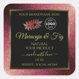 Adesivo Quadrado Logotipo Ladybug da Burgundy Glitter Black Product
