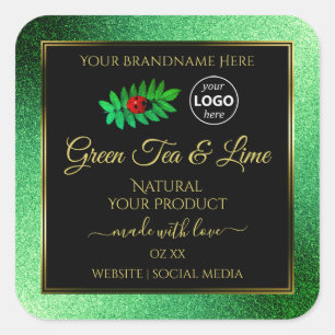 Adesivo Quadrado Logotipo Ladybug do produto preto brilhante verde