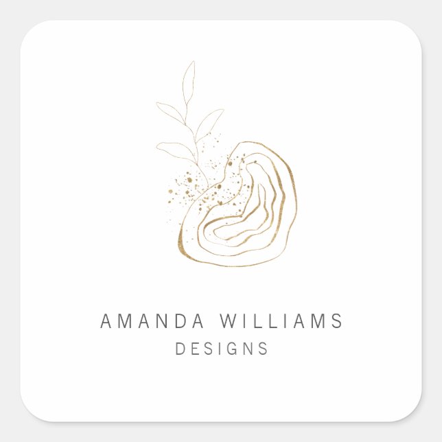 Adesivo Quadrado Logotipo mínimo de Abstrato do Designer Dourado (Frente)