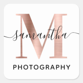 Adesivo Quadrado Logotipo Monograma do Rosa de Assinatura Elegante 