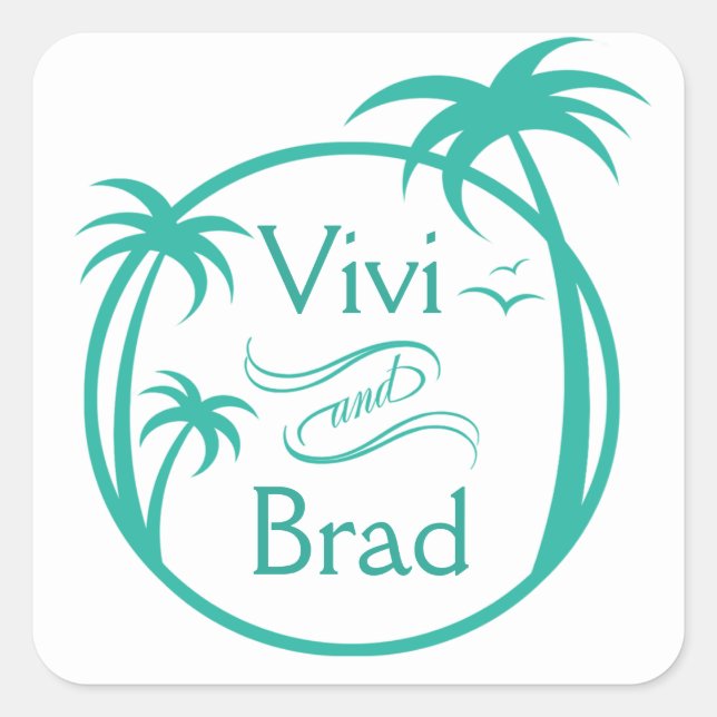 Adesivo Quadrado Logotipo Palm do Surf de praia | aqua (Frente)